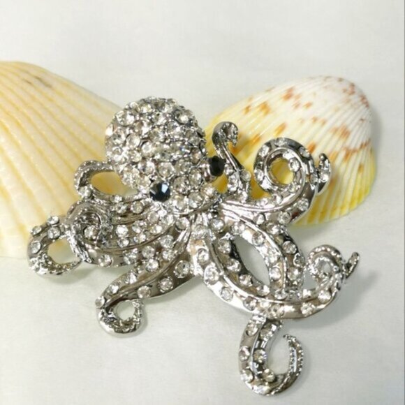 NWT silver crystal octopus brooch pin - Picture 8 of 8